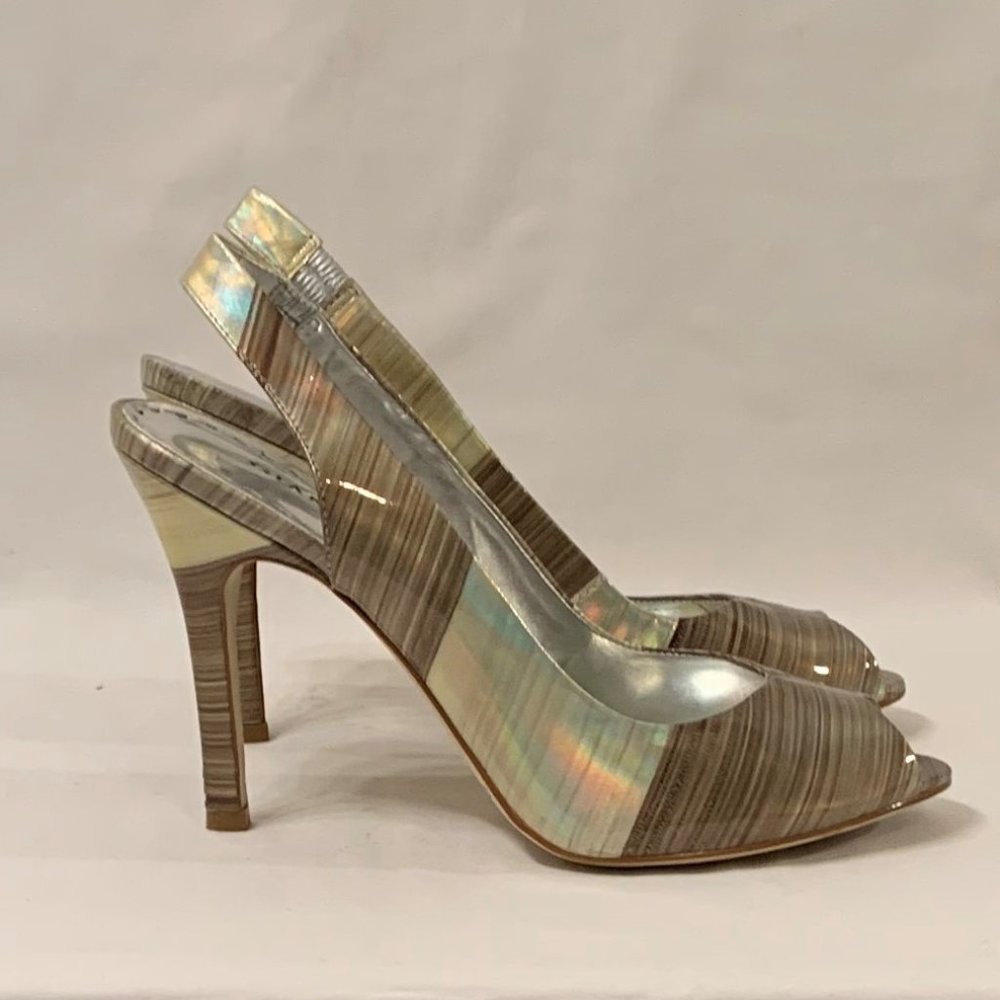 Gianni Bini - Silver Gray high heels shoes. Open toe and sling back. S7.5 - Picture 7 of 10